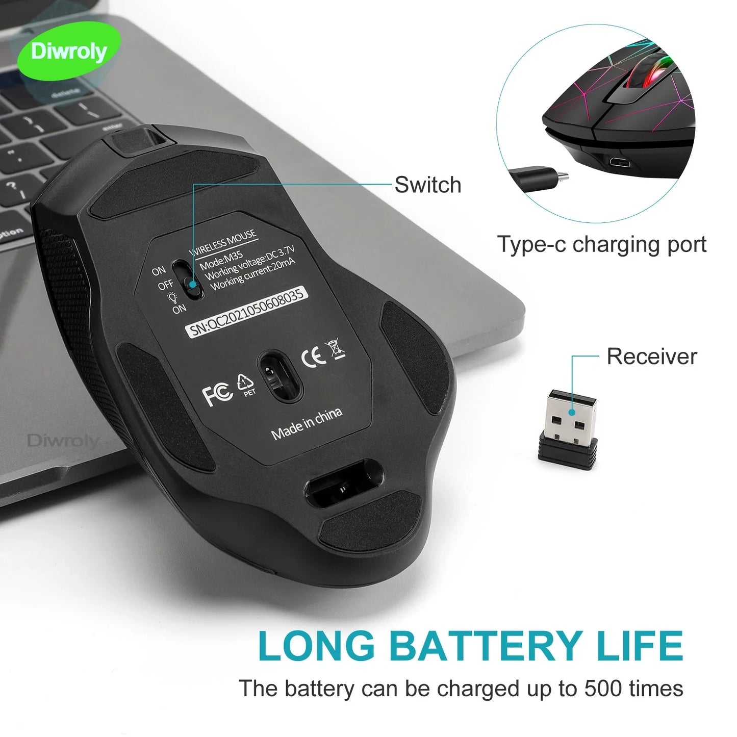2.4G Wireless Mouse Rechargeable Gamer PC Mice