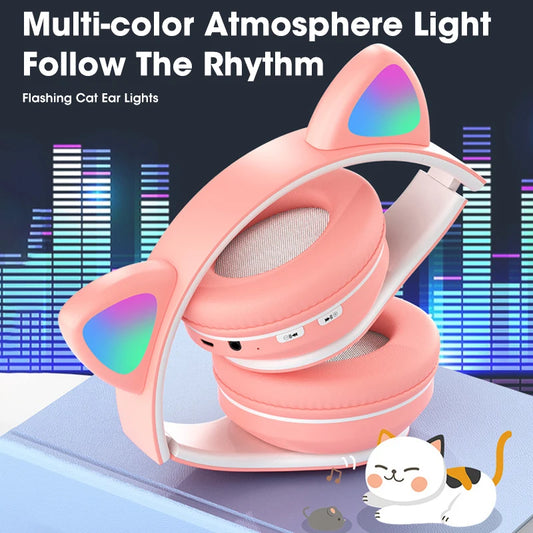 Flash Lamp Cat Ear Bluetooth Headphone With MIC Support