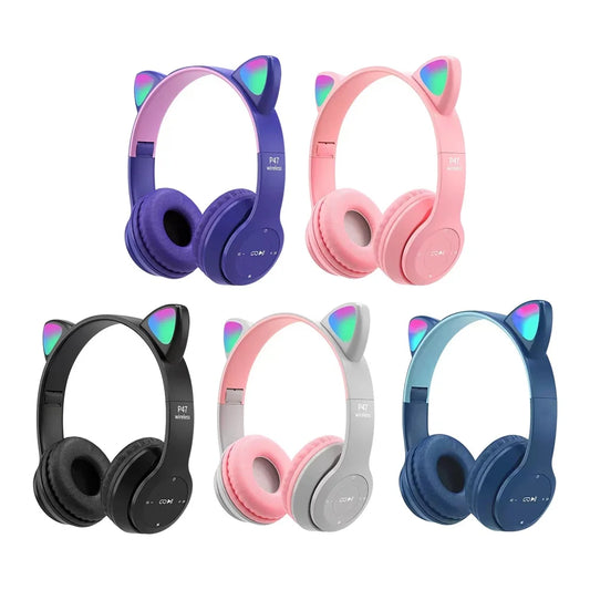 Cute Cat Ear Bluetooth Compatible Headset with LED Wireless