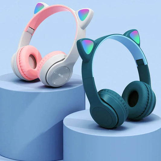 Cute Cat Ear Bluetooth Compatible Headset with LED Wireless