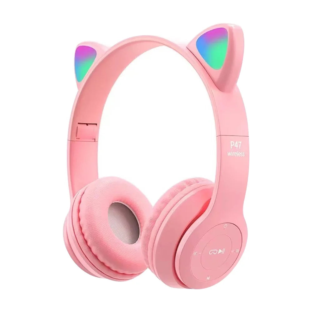 Cute Cat Ear Bluetooth Compatible Headset with LED Wireless