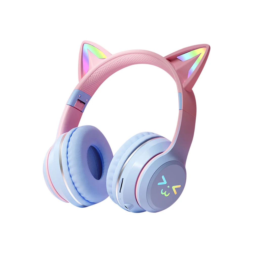Gradient wireless Headphones RGB cute cat ear Bluetooth Earphone