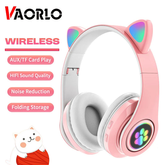 Flash Lamp Cat Ear Bluetooth Headphone With MIC Support