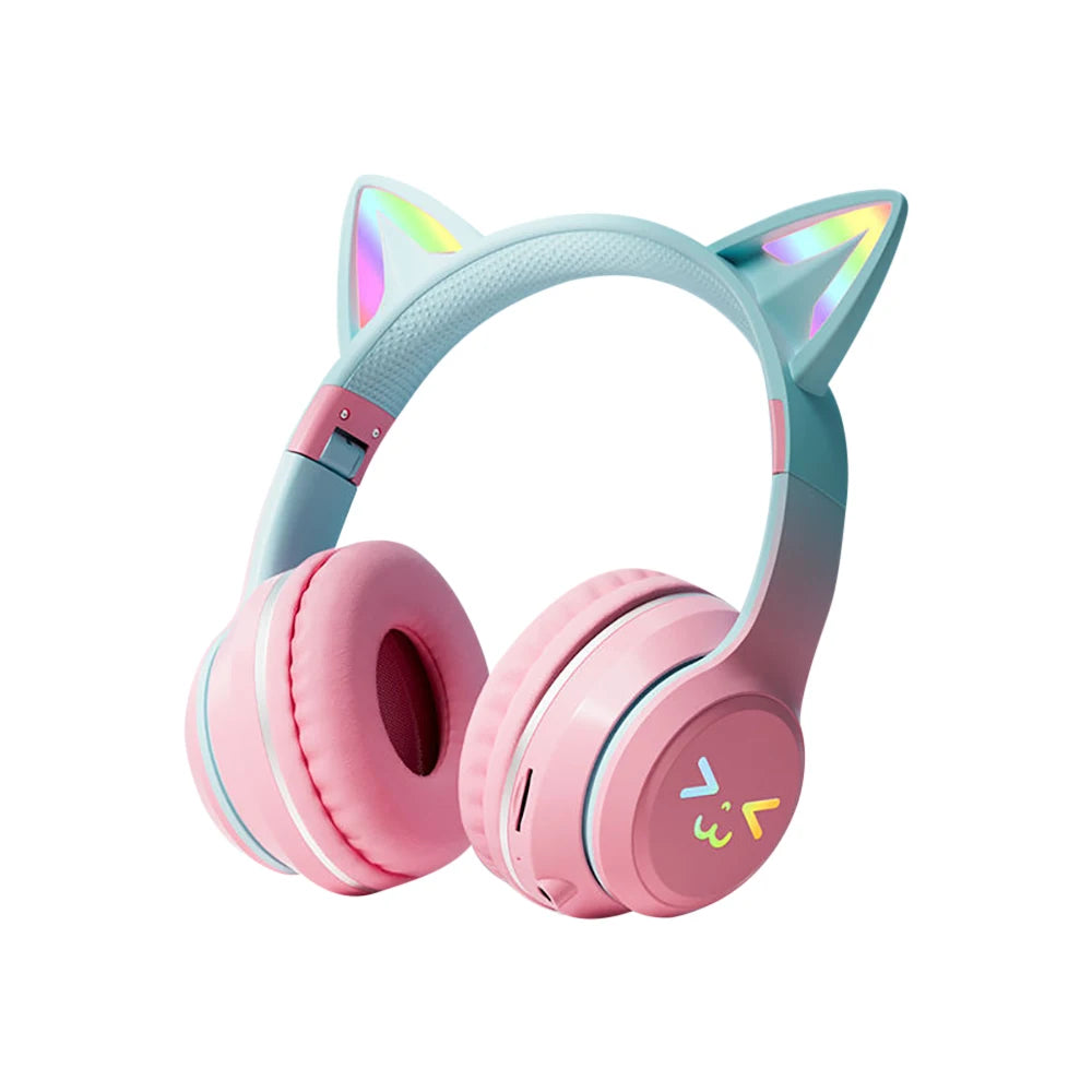 Gradient wireless Headphones RGB cute cat ear Bluetooth Earphone