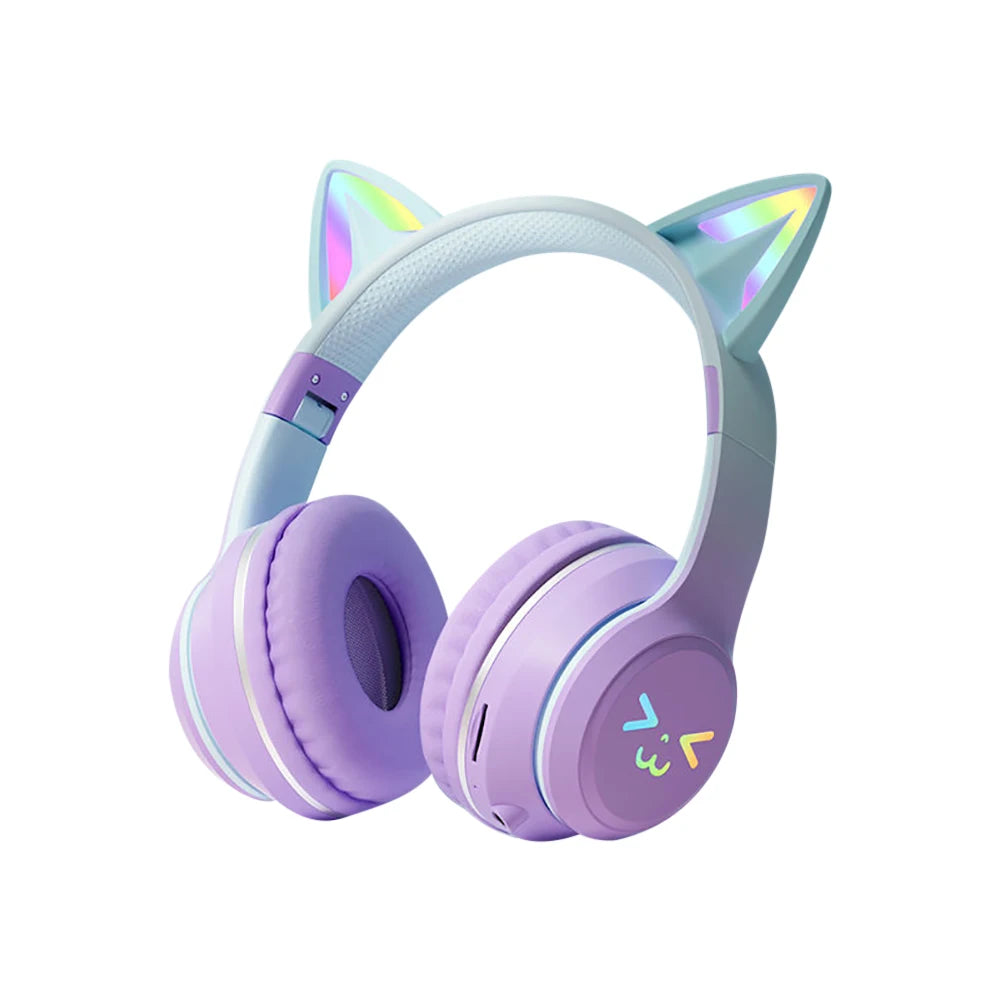 Gradient wireless Headphones RGB cute cat ear Bluetooth Earphone