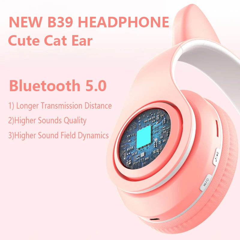 Flash Lamp Cat Ear Bluetooth Headphone With MIC Support